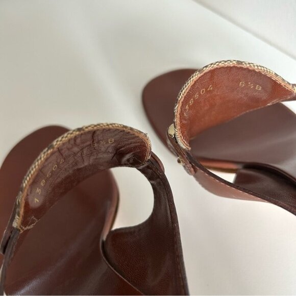 Gucci Horsebit Brown Leather and GG Canvas Slide Sandals Size 8.5B - Picture 9 of 10